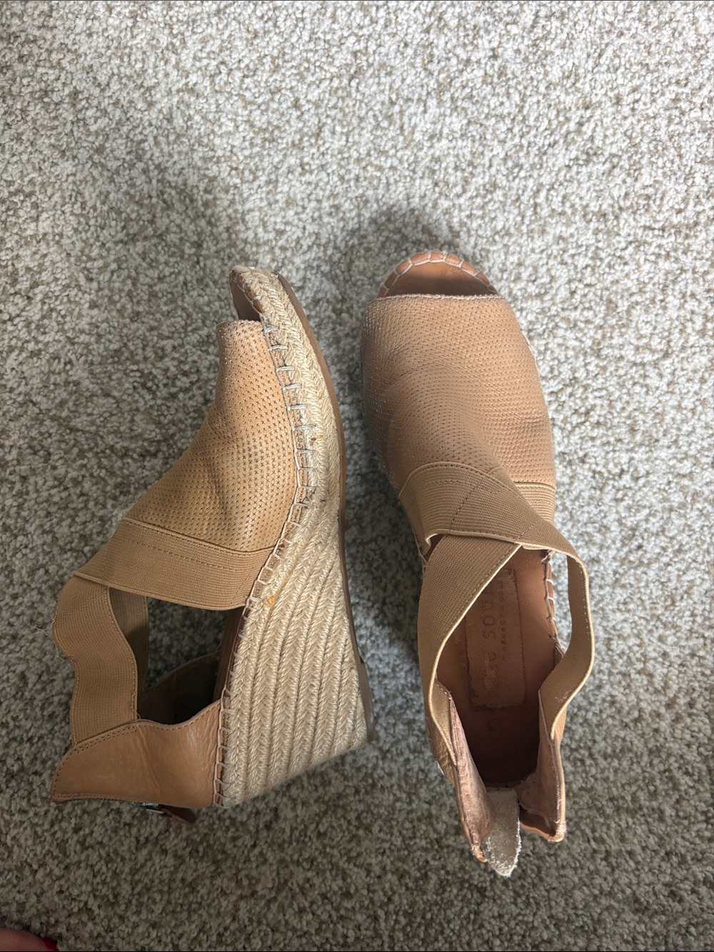 gentle souls Tan Espadrille Wedge Peep-Toe Sandals with Crisscross Straps